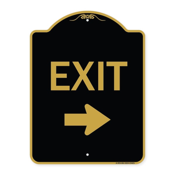 Signmission Parking Lot Sign Exit Sign Right Arrow, Black & Gold Aluminum Sign, 24" L, 18" H, BG-1824-23421 A-DES-BG-1824-23421 - main
